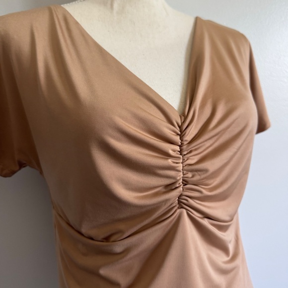 Express Nude Short Sleeve Bodysuit Large Body Contour Fit Snaps Rouched Front - Picture 2 of 7